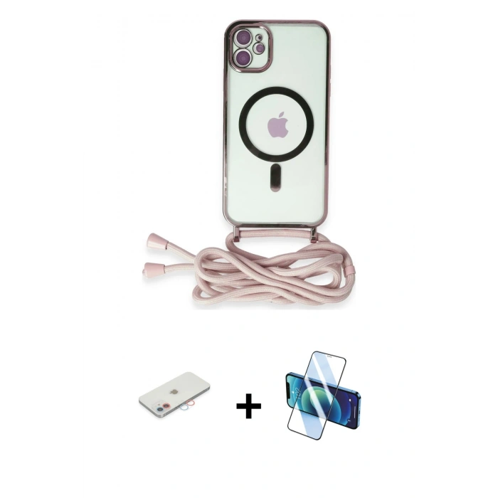 MARSİLYAN™- iPhone 11 Kılıf Eksen Özel Seri - Siyah 3D Antistatik Cam Ekran Koruyucu + Renkli Kamera Lens Koruma Cam - PE
