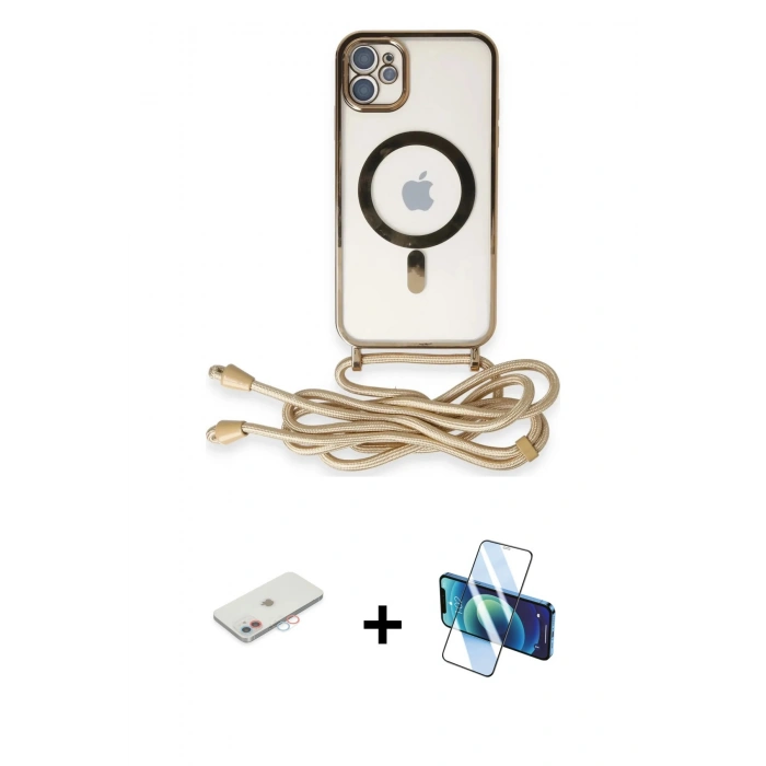 MARSİLYAN™- iPhone 11 Kılıf Eksen Özel Seri - Siyah 3D Antistatik Cam Ekran Koruyucu + Renkli Kamera Lens Koruma Cam - PE