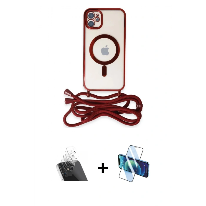MARSİLYAN™- iPhone 11 Kılıf Eksen Özel Seri - Siyah 3D Antistatik Cam Ekran Koruyucu + Kamera Lens Koruma Cam - SF