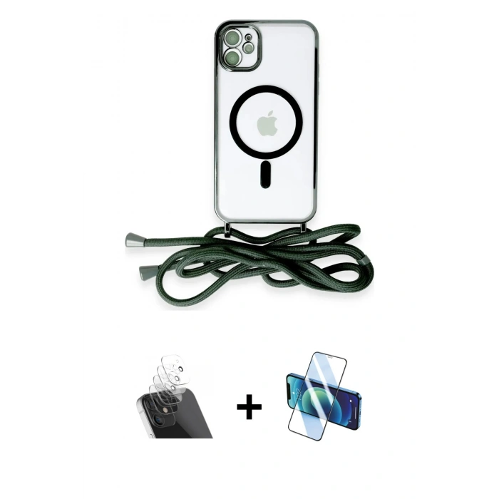 MARSİLYAN™- iPhone 11 Kılıf Eksen Özel Seri - Siyah 3D Antistatik Cam Ekran Koruyucu + Kamera Lens Koruma Cam - SF