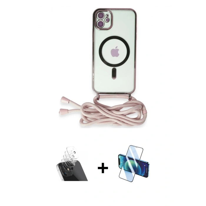 MARSİLYAN™- iPhone 11 Kılıf Eksen Özel Seri - Siyah 3D Antistatik Cam Ekran Koruyucu + Kamera Lens Koruma Cam - SF