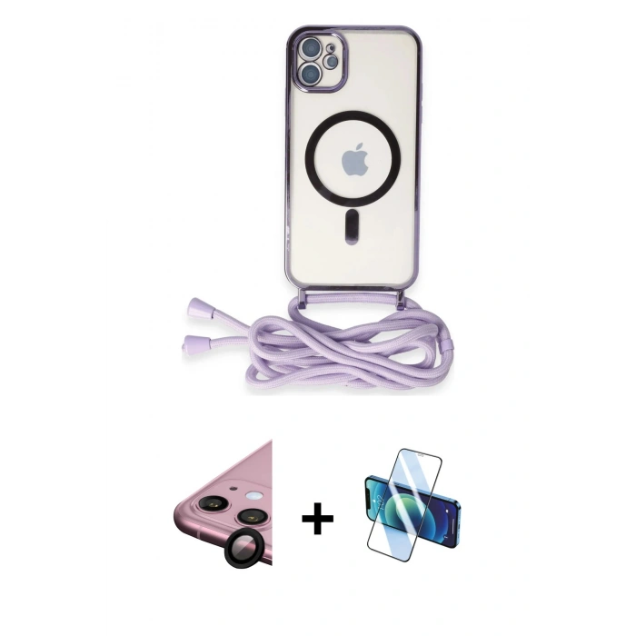 MARSİLYAN™- iPhone 11 Kılıf Eksen Özel Seri - Siyah 3D Antistatik Cam Ekran Koruyucu + Raze Metal Kamera Lens - SH