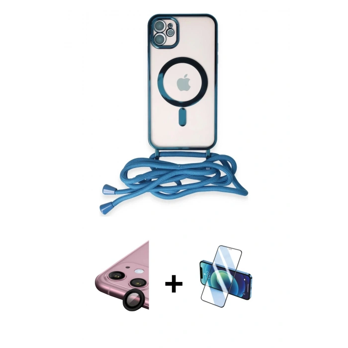 MARSİLYAN™- iPhone 11 Kılıf Eksen Özel Seri - Siyah 3D Antistatik Cam Ekran Koruyucu + Raze Metal Kamera Lens - SH
