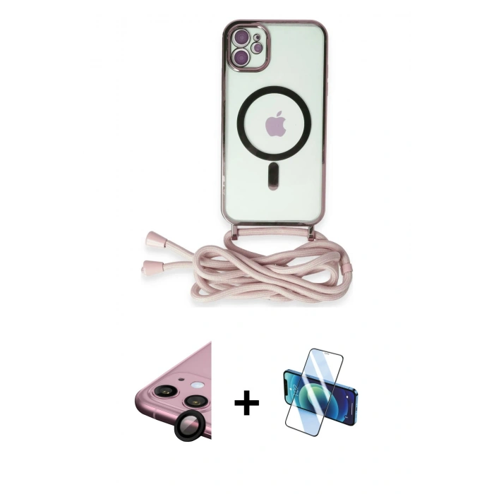 MARSİLYAN™- iPhone 11 Kılıf Eksen Özel Seri - Siyah 3D Antistatik Cam Ekran Koruyucu + Raze Metal Kamera Lens - SH