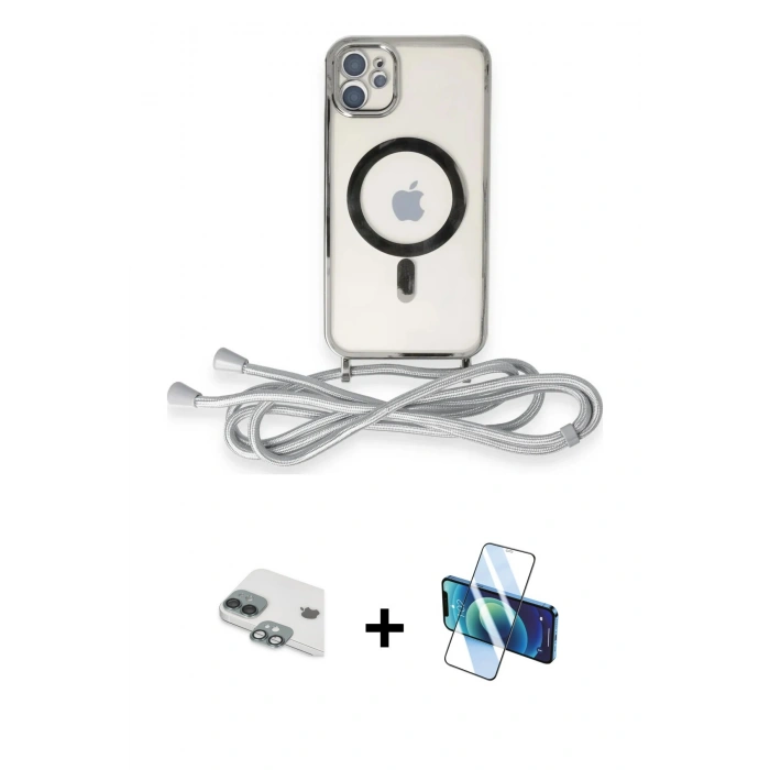 MARSİLYAN™- iPhone 11 Kılıf Eksen Özel Seri - Siyah 3D Antistatik Cam Ekran Koruyucu + Pers Alüminyum Kamera Lens - YL