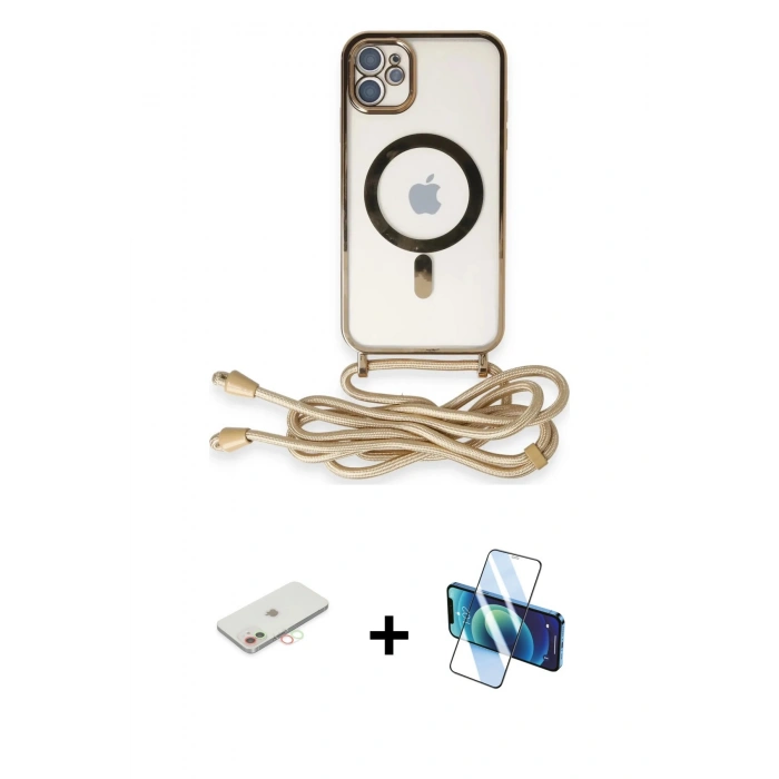 MARSİLYAN™- iPhone 11 Kılıf Eksen Özel Seri - Siyah 3D Antistatik Cam Ekran Koruyucu + Renkli Kamera Lens Koruma Cam - YL