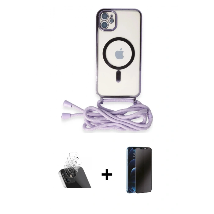 MARSİLYAN™- iPhone 11 Kılıf Eksen Özel Seri - Siyah 3D Antistatik Hayalet Cam Ekran Koruyucu + Kamera Lens Koruma Cam - SF