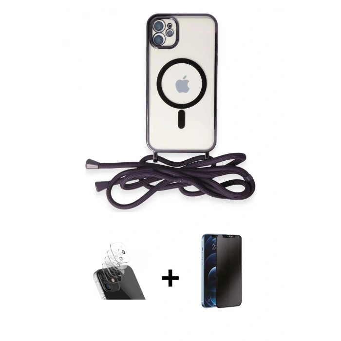 MARSİLYAN™- iPhone 11 Kılıf Eksen Özel Seri - Siyah 3D Antistatik Hayalet Cam Ekran Koruyucu + Kamera Lens Koruma Cam - SF