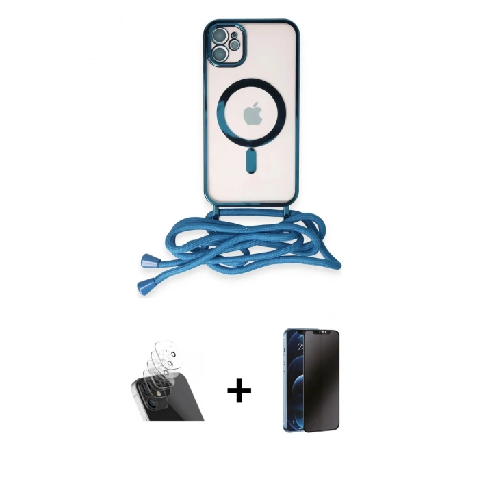 MARSİLYAN™- iPhone 11 Kılıf Eksen Özel Seri - Siyah 3D Antistatik Hayalet Cam Ekran Koruyucu + Kamera Lens Koruma Cam - SF