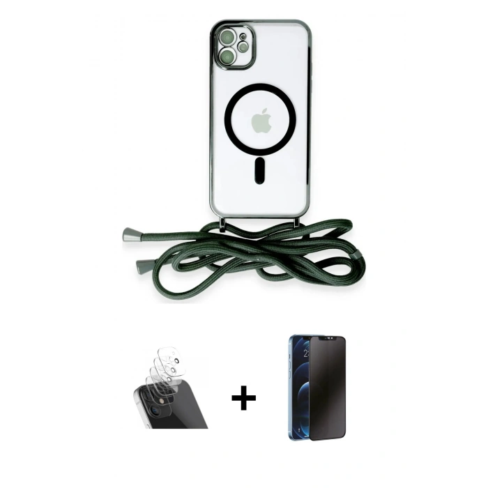 MARSİLYAN™- iPhone 11 Kılıf Eksen Özel Seri - Siyah 3D Antistatik Hayalet Cam Ekran Koruyucu + Kamera Lens Koruma Cam - SF