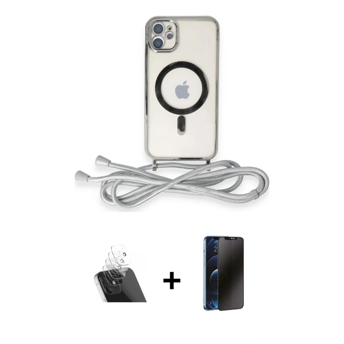 MARSİLYAN™- iPhone 11 Kılıf Eksen Özel Seri - Siyah 3D Antistatik Hayalet Cam Ekran Koruyucu + Kamera Lens Koruma Cam - SF