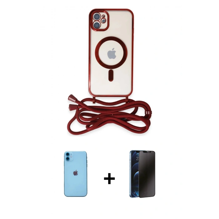 MARSİLYAN™- iPhone 11 Kılıf Eksen Özel Seri - Siyah 3D Antistatik Hayalet Cam Ekran Koruyucu + Neon Fosforlu Kamera Lens - MI