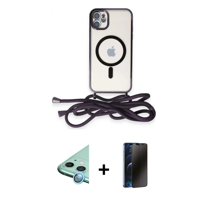 MARSİLYAN™- iPhone 11 Kılıf Eksen Özel Seri - Siyah 3D Antistatik Hayalet Cam Ekran Koruyucu + Raze Metal Kamera Lens - MI