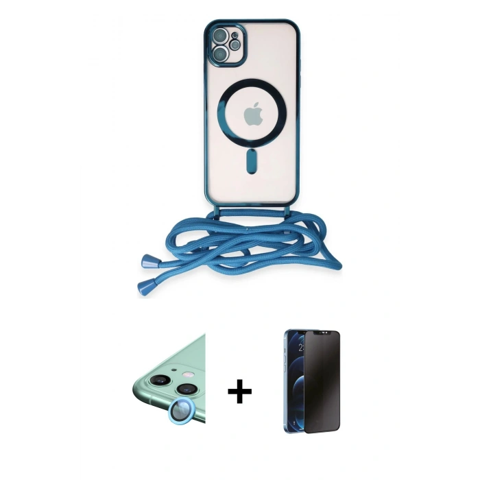 MARSİLYAN™- iPhone 11 Kılıf Eksen Özel Seri - Siyah 3D Antistatik Hayalet Cam Ekran Koruyucu + Raze Metal Kamera Lens - MI