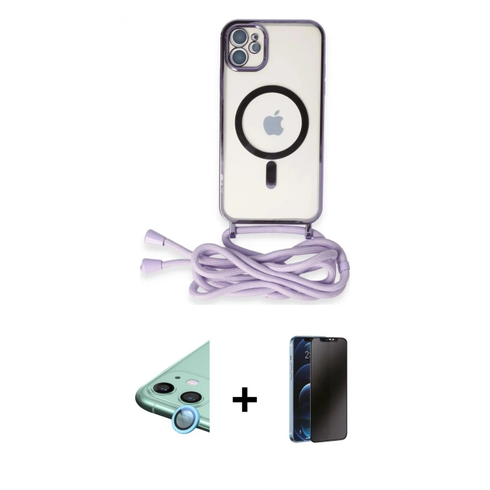 MARSİLYAN™- iPhone 11 Kılıf Eksen Özel Seri - Siyah 3D Antistatik Hayalet Cam Ekran Koruyucu + Raze Metal Kamera Lens - MI