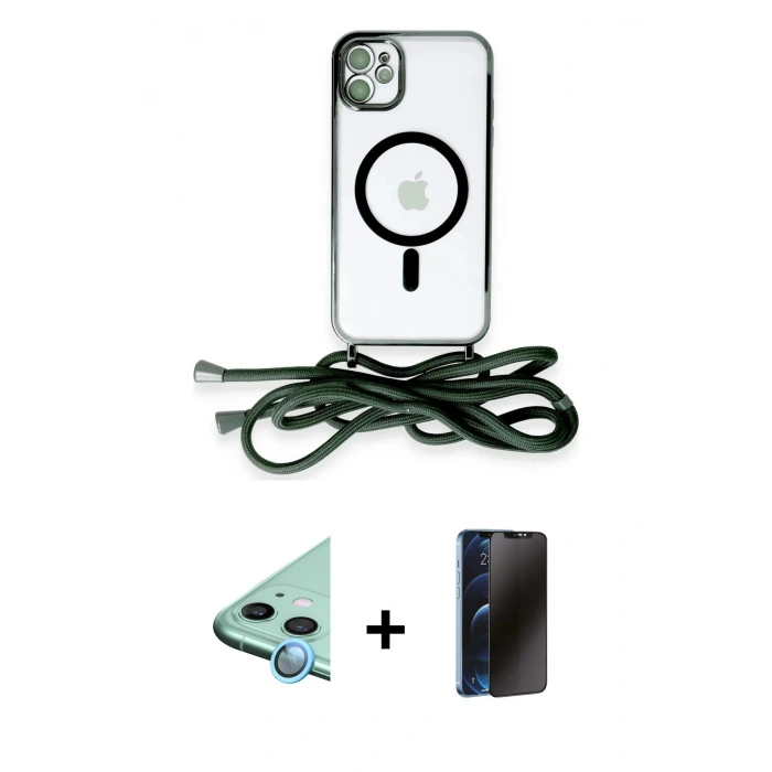 MARSİLYAN™- iPhone 11 Kılıf Eksen Özel Seri - Siyah 3D Antistatik Hayalet Cam Ekran Koruyucu + Raze Metal Kamera Lens - MI