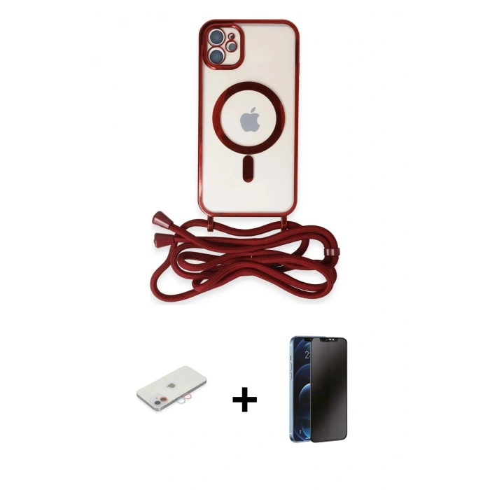 MARSİLYAN™- iPhone 11 Kılıf Eksen Özel Seri - Siyah 3D Antistatik Hayalet Cam Ekran Koruyucu + Renkli Kamera Lens Koruma Cam - PE