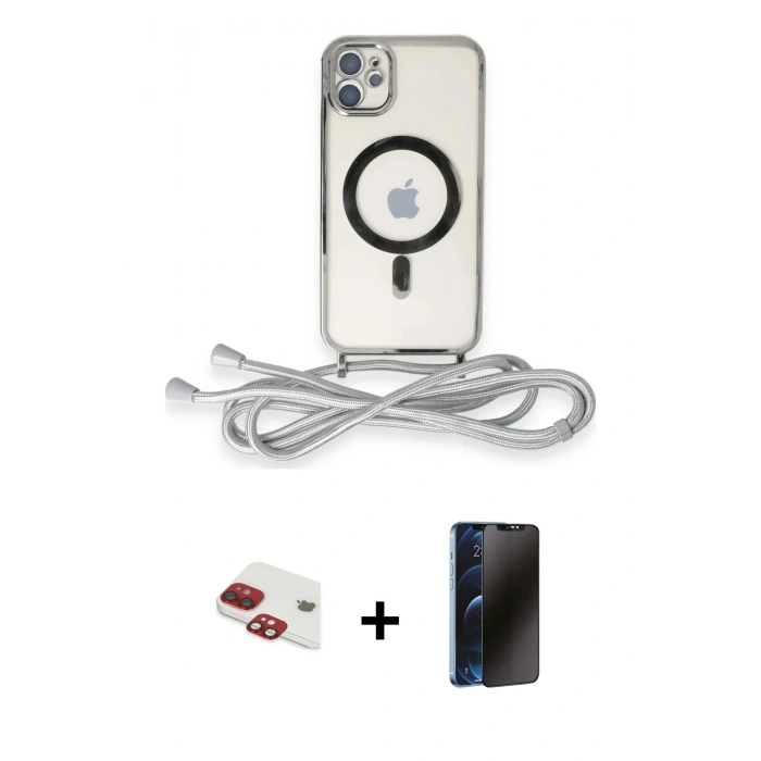 MARSİLYAN™- iPhone 11 Kılıf Eksen Özel Seri - Siyah 3D Antistatik Hayalet Cam Ekran Koruyucu + Pers Alüminyum Kamera Lens - KI