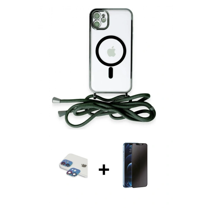 MARSİLYAN™- iPhone 11 Kılıf Eksen Özel Seri - Siyah 3D Antistatik Hayalet Cam Ekran Koruyucu + Pers Alüminyum Kamera Lens - GI