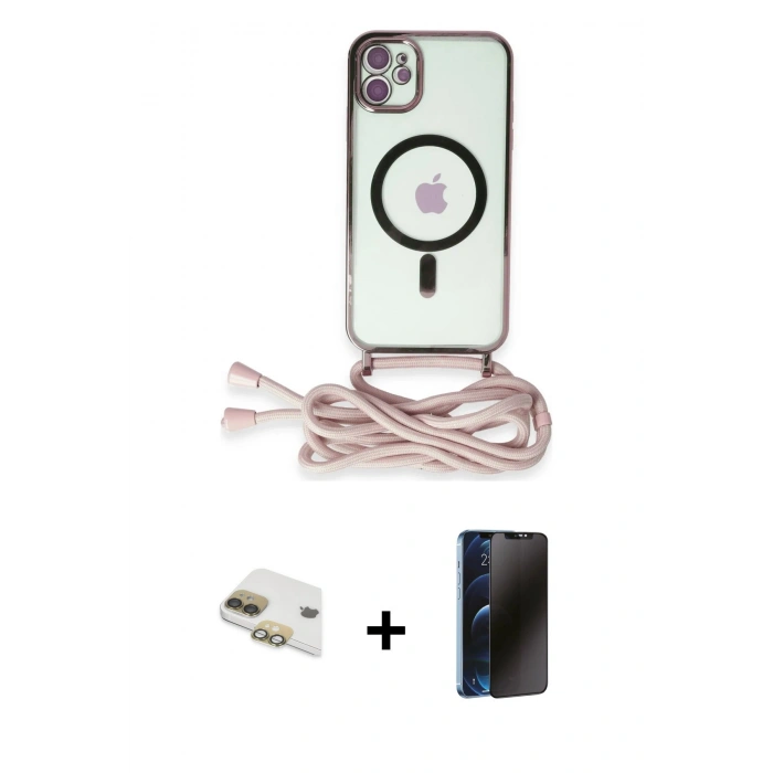 MARSİLYAN™- iPhone 11 Kılıf Eksen Özel Seri - Siyah 3D Antistatik Hayalet Cam Ekran Koruyucu + Pers Alüminyum Kamera Lens - GD