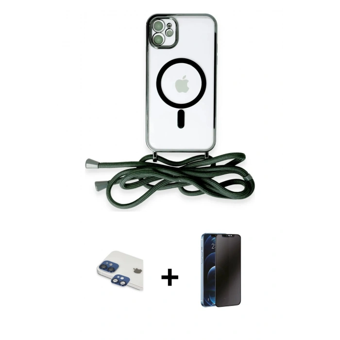 MARSİLYAN™- iPhone 11 Kılıf Eksen Özel Seri - Siyah 3D Antistatik Hayalet Cam Ekran Koruyucu + Pers Alüminyum Kamera Lens - LT
