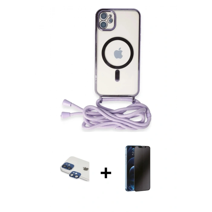 MARSİLYAN™- iPhone 11 Kılıf Eksen Özel Seri - Siyah 3D Antistatik Hayalet Cam Ekran Koruyucu + Pers Alüminyum Kamera Lens - LT