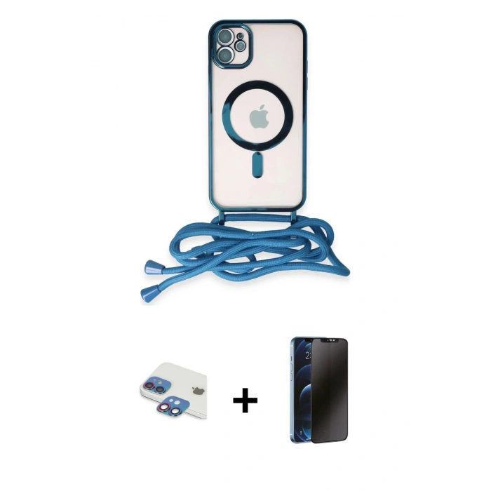 MARSİLYAN™- iPhone 11 Kılıf Eksen Özel Seri - Siyah 3D Antistatik Hayalet Cam Ekran Koruyucu + Pers Alüminyum Kamera Lens - GI