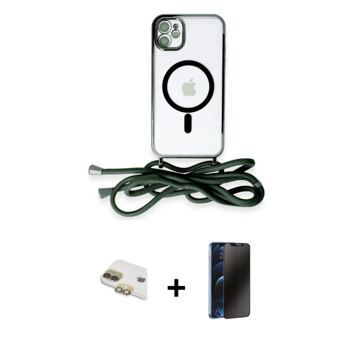 MARSİLYAN™- iPhone 11 Kılıf Eksen Özel Seri - Siyah 3D Antistatik Hayalet Cam Ekran Koruyucu + Pers Alüminyum Kamera Lens - GD