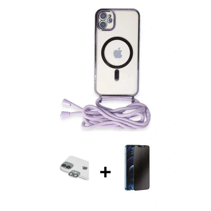 MARSİLYAN™- iPhone 11 Kılıf Eksen Özel Seri - Siyah 3D Antistatik Hayalet Cam Ekran Koruyucu + Pers Alüminyum Kamera Lens - YL