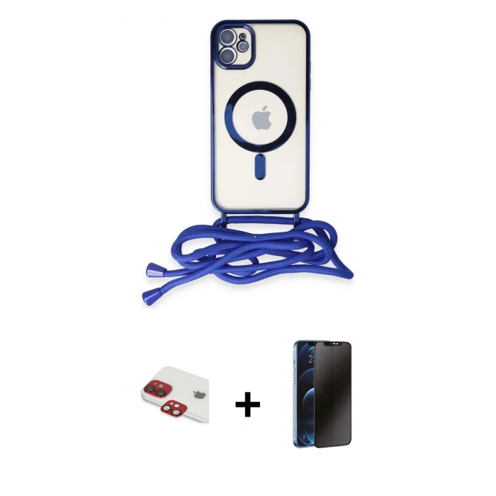 MARSİLYAN™- iPhone 11 Kılıf Eksen Özel Seri - Siyah 3D Antistatik Hayalet Cam Ekran Koruyucu + Pers Alüminyum Kamera Lens - KI