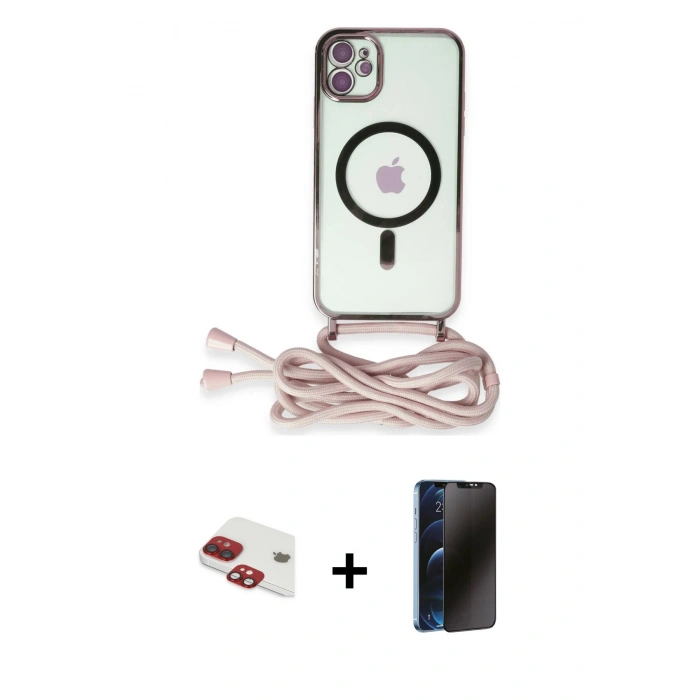 MARSİLYAN™- iPhone 11 Kılıf Eksen Özel Seri - Siyah 3D Antistatik Hayalet Cam Ekran Koruyucu + Pers Alüminyum Kamera Lens - KI