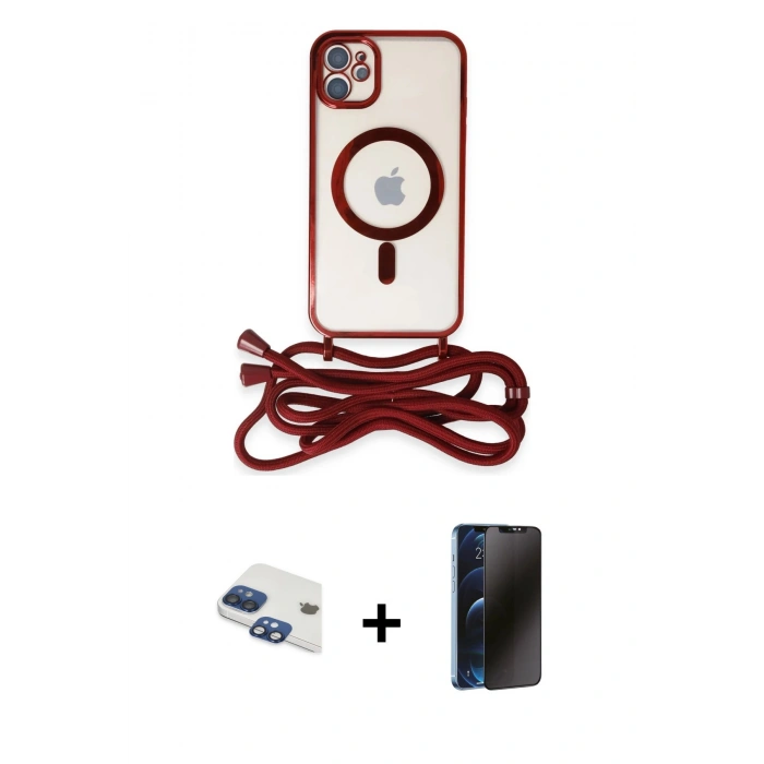 MARSİLYAN™- iPhone 11 Kılıf Eksen Özel Seri - Siyah 3D Antistatik Hayalet Cam Ekran Koruyucu + Pers Alüminyum Kamera Lens - LT