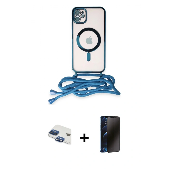 MARSİLYAN™- iPhone 11 Kılıf Eksen Özel Seri - Siyah 3D Antistatik Hayalet Cam Ekran Koruyucu + Pers Alüminyum Kamera Lens - LT