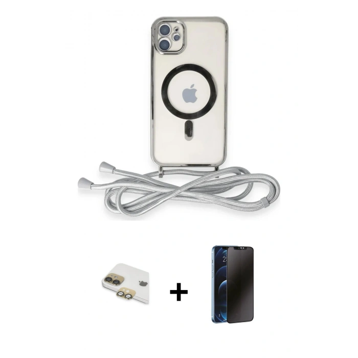 MARSİLYAN™- iPhone 11 Kılıf Eksen Özel Seri - Siyah 3D Antistatik Hayalet Cam Ekran Koruyucu + Pers Alüminyum Kamera Lens - GD