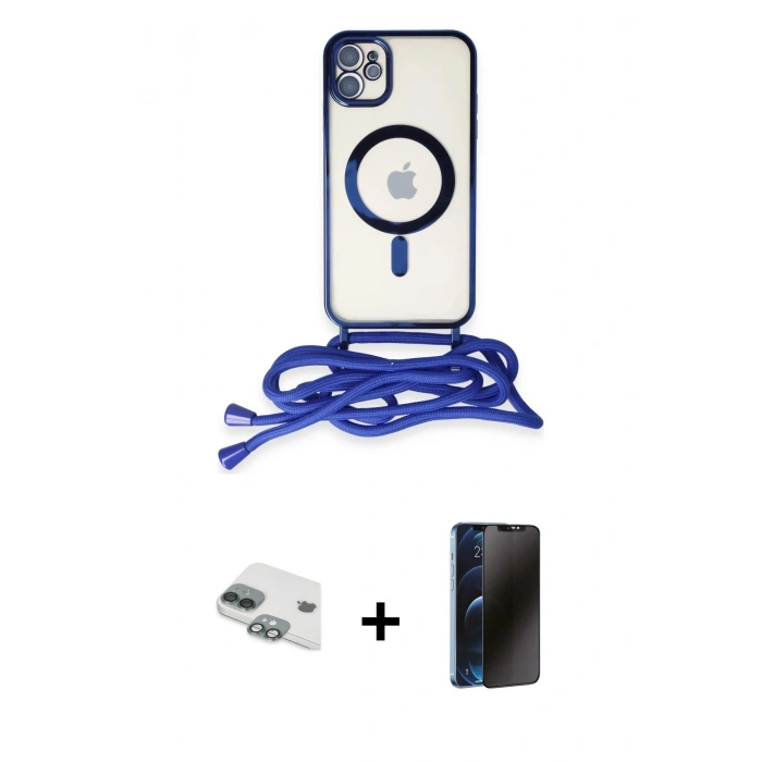 MARSİLYAN™- iPhone 11 Kılıf Eksen Özel Seri - Siyah 3D Antistatik Hayalet Cam Ekran Koruyucu + Pers Alüminyum Kamera Lens - YL