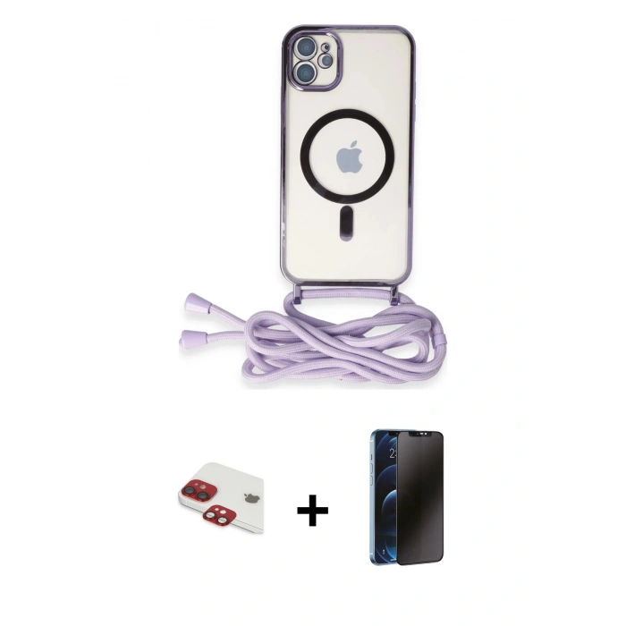 MARSİLYAN™- iPhone 11 Kılıf Eksen Özel Seri - Siyah 3D Antistatik Hayalet Cam Ekran Koruyucu + Pers Alüminyum Kamera Lens - KI