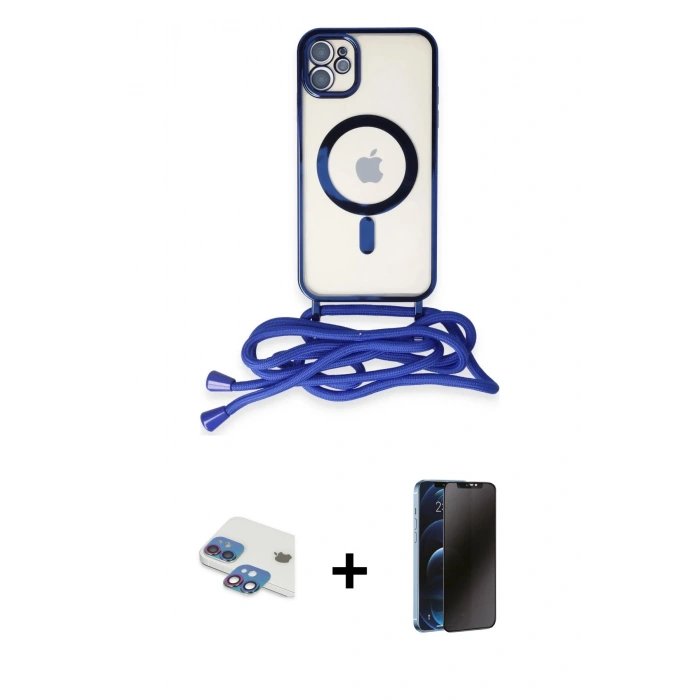 MARSİLYAN™- iPhone 11 Kılıf Eksen Özel Seri - Siyah 3D Antistatik Hayalet Cam Ekran Koruyucu + Pers Alüminyum Kamera Lens - GI