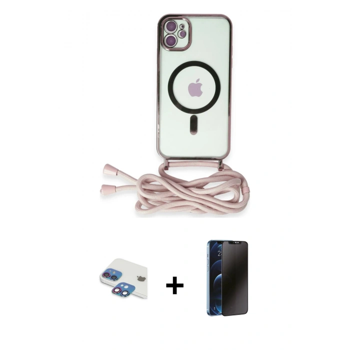 MARSİLYAN™- iPhone 11 Kılıf Eksen Özel Seri - Siyah 3D Antistatik Hayalet Cam Ekran Koruyucu + Pers Alüminyum Kamera Lens - GI