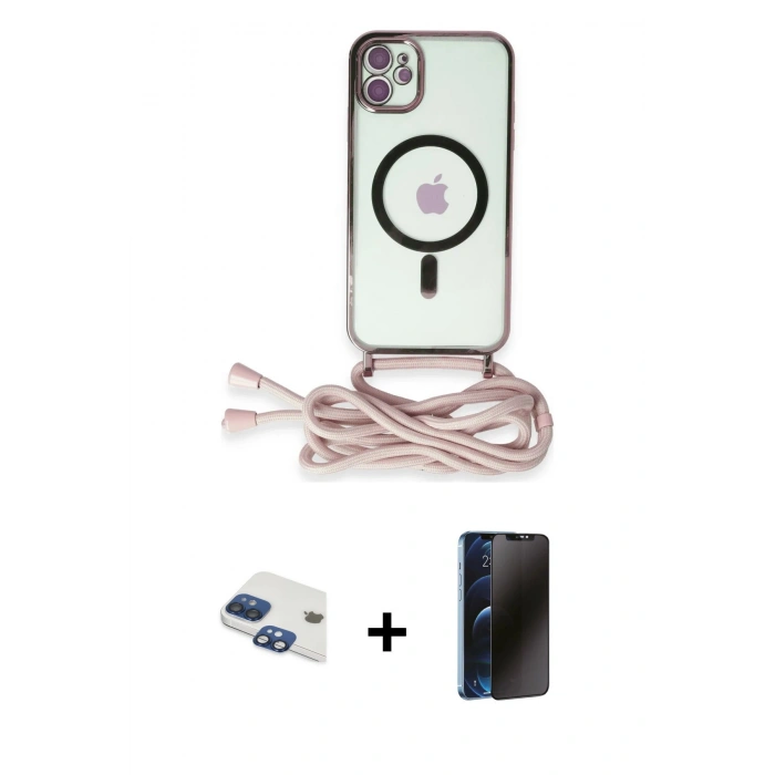 MARSİLYAN™- iPhone 11 Kılıf Eksen Özel Seri - Siyah 3D Antistatik Hayalet Cam Ekran Koruyucu + Pers Alüminyum Kamera Lens - LT