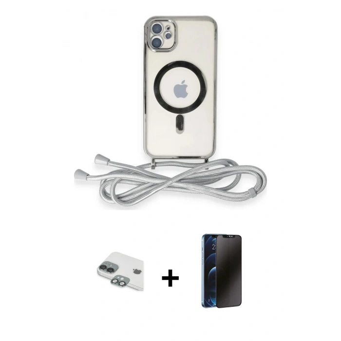 MARSİLYAN™- iPhone 11 Kılıf Eksen Özel Seri - Siyah 3D Antistatik Hayalet Cam Ekran Koruyucu + Pers Alüminyum Kamera Lens - YL