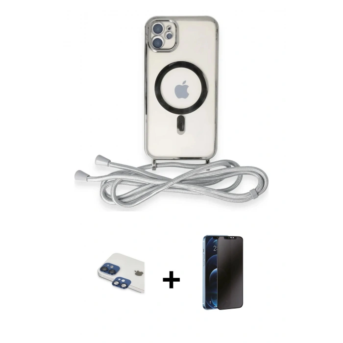 MARSİLYAN™- iPhone 11 Kılıf Eksen Özel Seri - Siyah 3D Antistatik Hayalet Cam Ekran Koruyucu + Pers Alüminyum Kamera Lens - LT