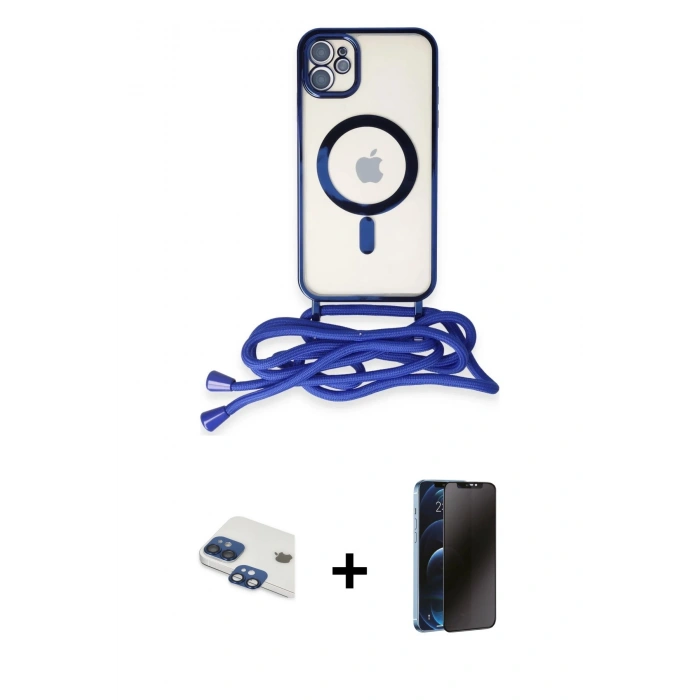 MARSİLYAN™- iPhone 11 Kılıf Eksen Özel Seri - Siyah 3D Antistatik Hayalet Cam Ekran Koruyucu + Pers Alüminyum Kamera Lens - LT