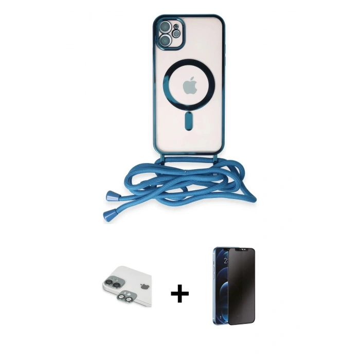 MARSİLYAN™- iPhone 11 Kılıf Eksen Özel Seri - Siyah 3D Antistatik Hayalet Cam Ekran Koruyucu + Pers Alüminyum Kamera Lens - YL