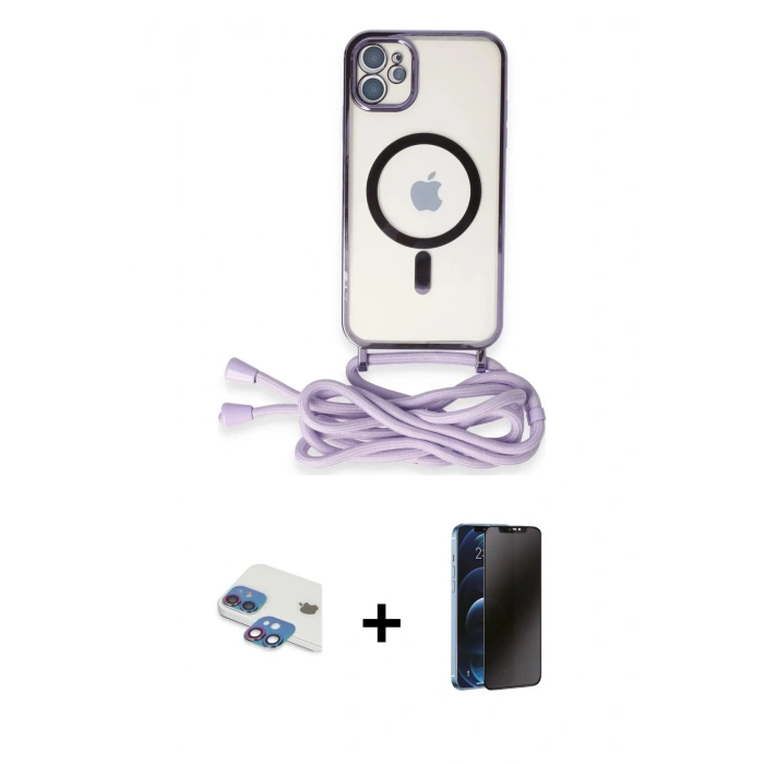 MARSİLYAN™- iPhone 11 Kılıf Eksen Özel Seri - Siyah 3D Antistatik Hayalet Cam Ekran Koruyucu + Pers Alüminyum Kamera Lens - GI