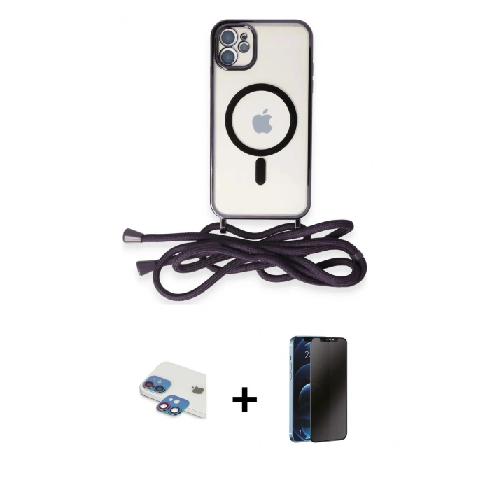 MARSİLYAN™- iPhone 11 Kılıf Eksen Özel Seri - Siyah 3D Antistatik Hayalet Cam Ekran Koruyucu + Pers Alüminyum Kamera Lens - GI