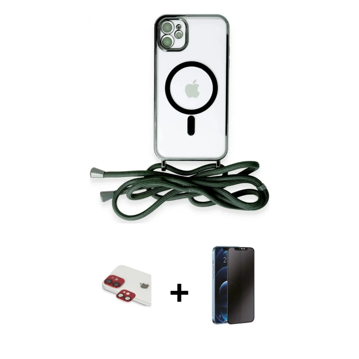 MARSİLYAN™- iPhone 11 Kılıf Eksen Özel Seri - Siyah 3D Antistatik Hayalet Cam Ekran Koruyucu + Pers Alüminyum Kamera Lens - KI