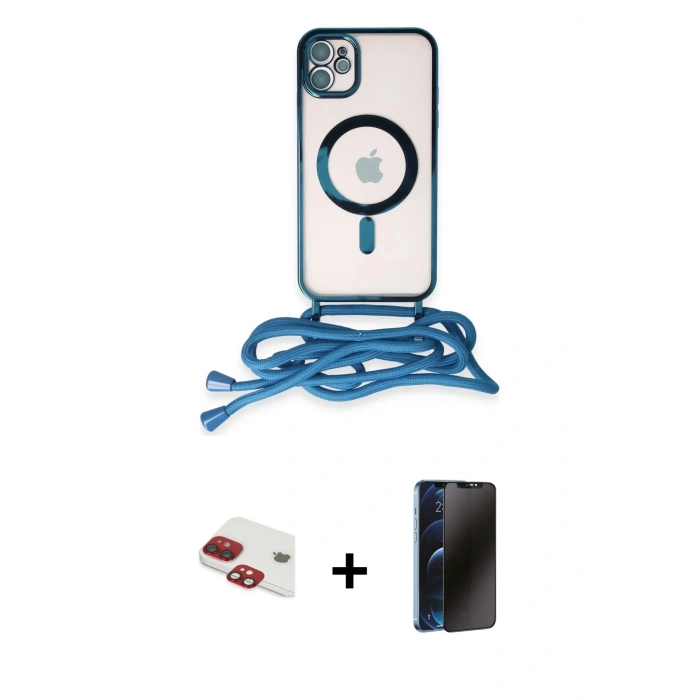 MARSİLYAN™- iPhone 11 Kılıf Eksen Özel Seri - Siyah 3D Antistatik Hayalet Cam Ekran Koruyucu + Pers Alüminyum Kamera Lens - KI