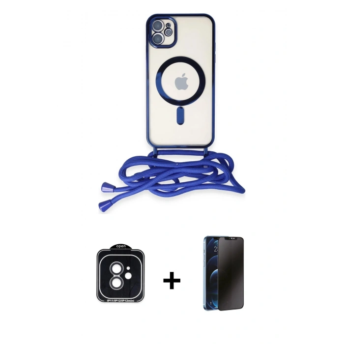 MARSİLYAN™- iPhone 11 Kılıf Eksen Özel Seri - Siyah 3D Antistatik Hayalet Cam Ekran Koruyucu + PVD Metal Kamera Lens - SH