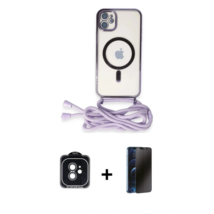 MARSİLYAN™- iPhone 11 Kılıf Eksen Özel Seri - Siyah 3D Antistatik Hayalet Cam Ekran Koruyucu + PVD Metal Kamera Lens - SH
