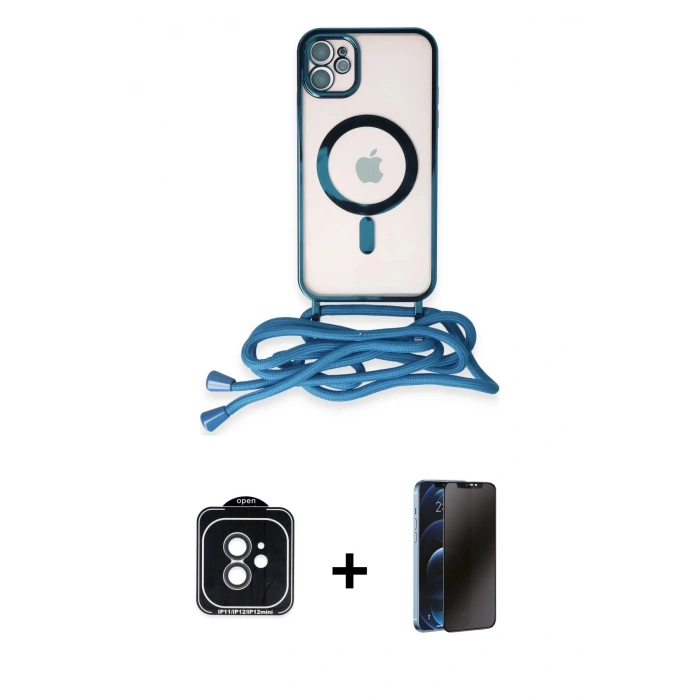 MARSİLYAN™- iPhone 11 Kılıf Eksen Özel Seri - Siyah 3D Antistatik Hayalet Cam Ekran Koruyucu + PVD Metal Kamera Lens - SH